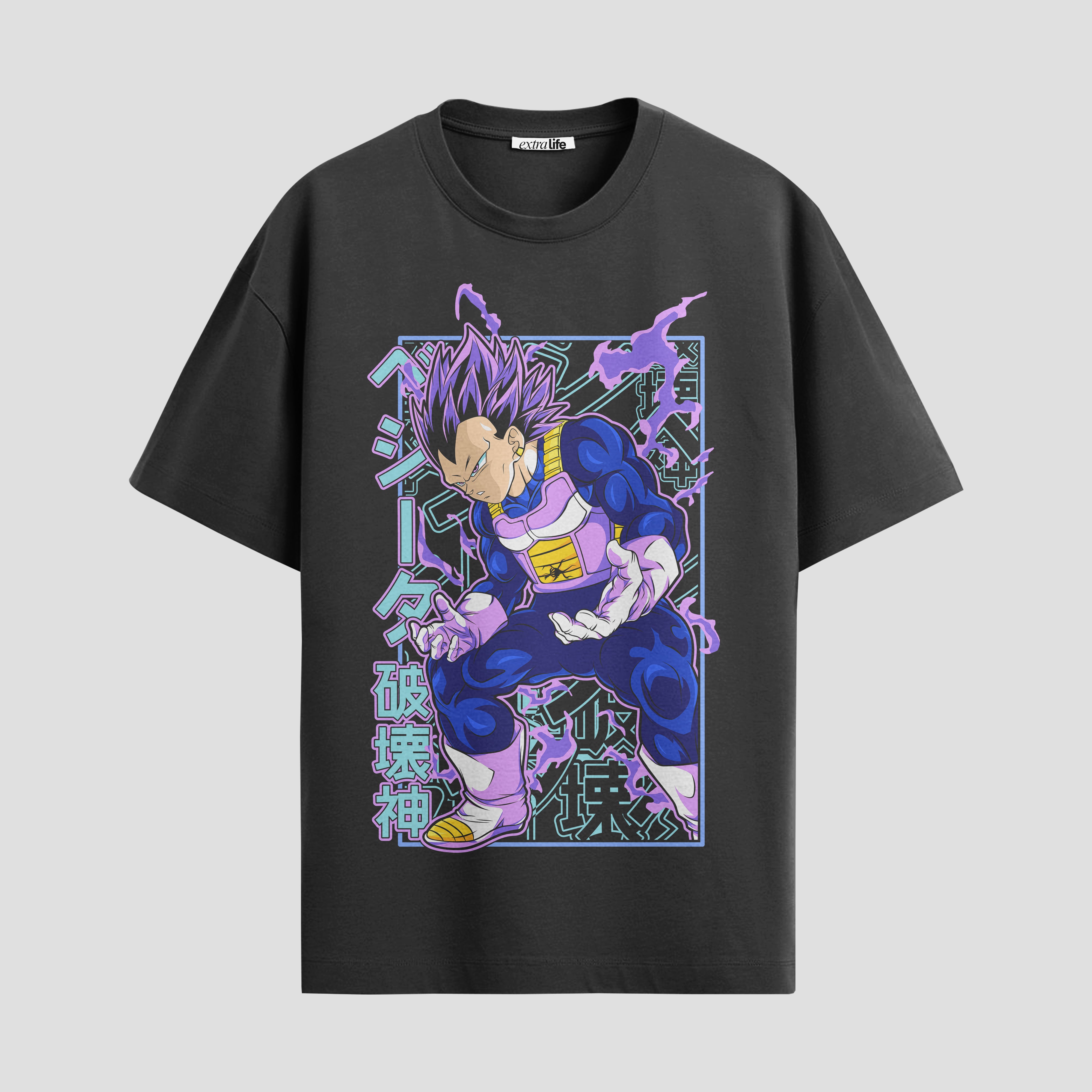 Playera urbana de anime y gaming ExtraLife MX, corte Standard Fit unisex ligero y transpirable en color Deep Black y Pure White, ropa de uso diario para gym y casual.