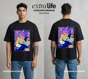 El Poder de las Esferas | Orgullo Saiyajin #00661 - Playera Oversized Premium | Deep Black - Foto en modelo