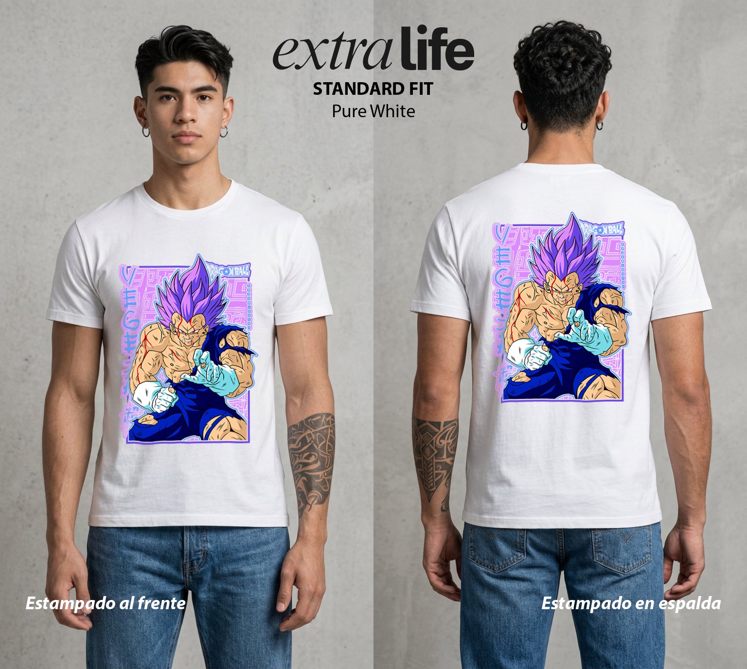 El Poder de las Esferas | Orgullo Saiyajin #00661 - Playera Standard Fit | Pure White - Foto en modelo