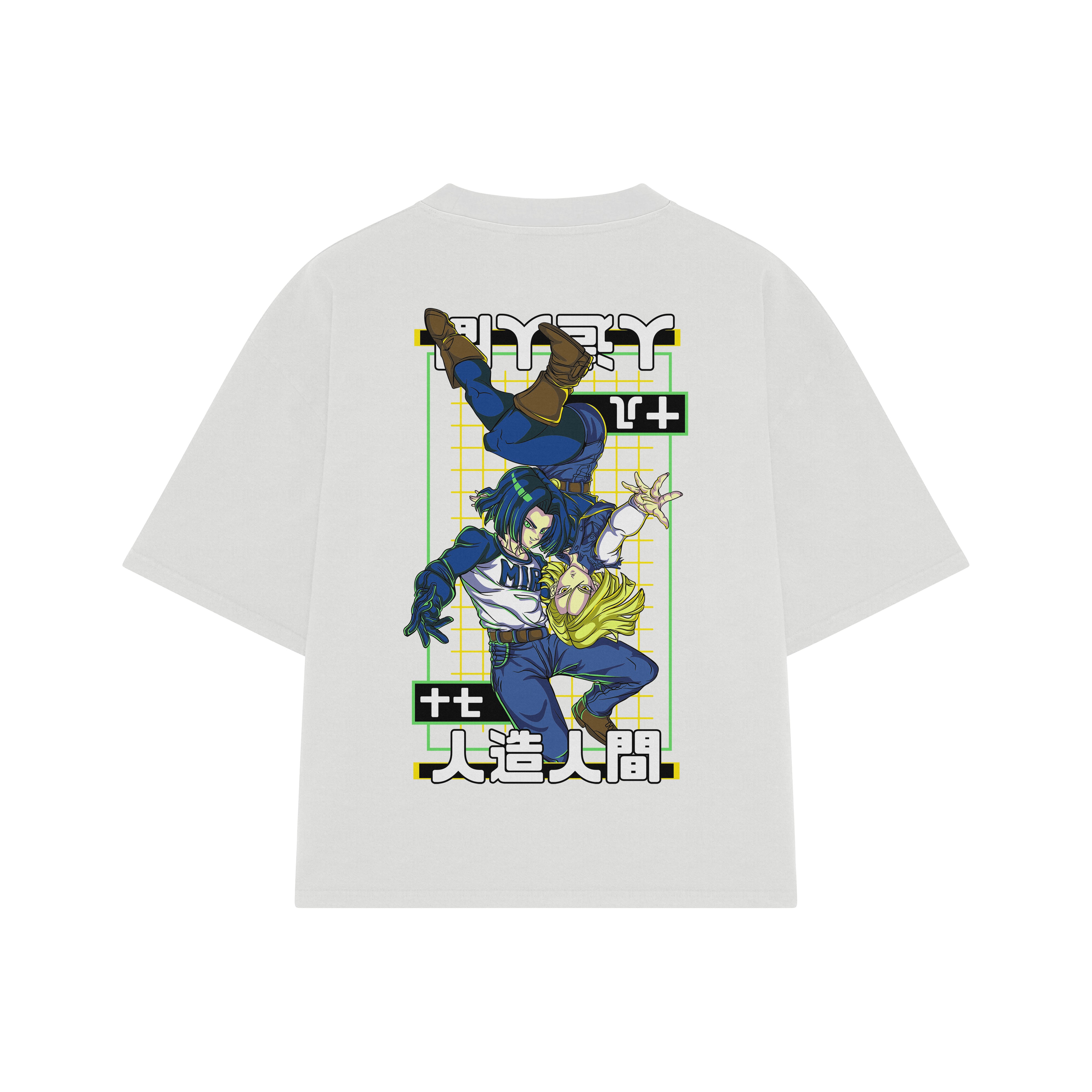 Playera streetwear premium de anime y gaming ExtraLife MX, corte boxy oversized drop shoulder heavyweight en color Deep Black y Off-White, moda urbana mexicana de culto.