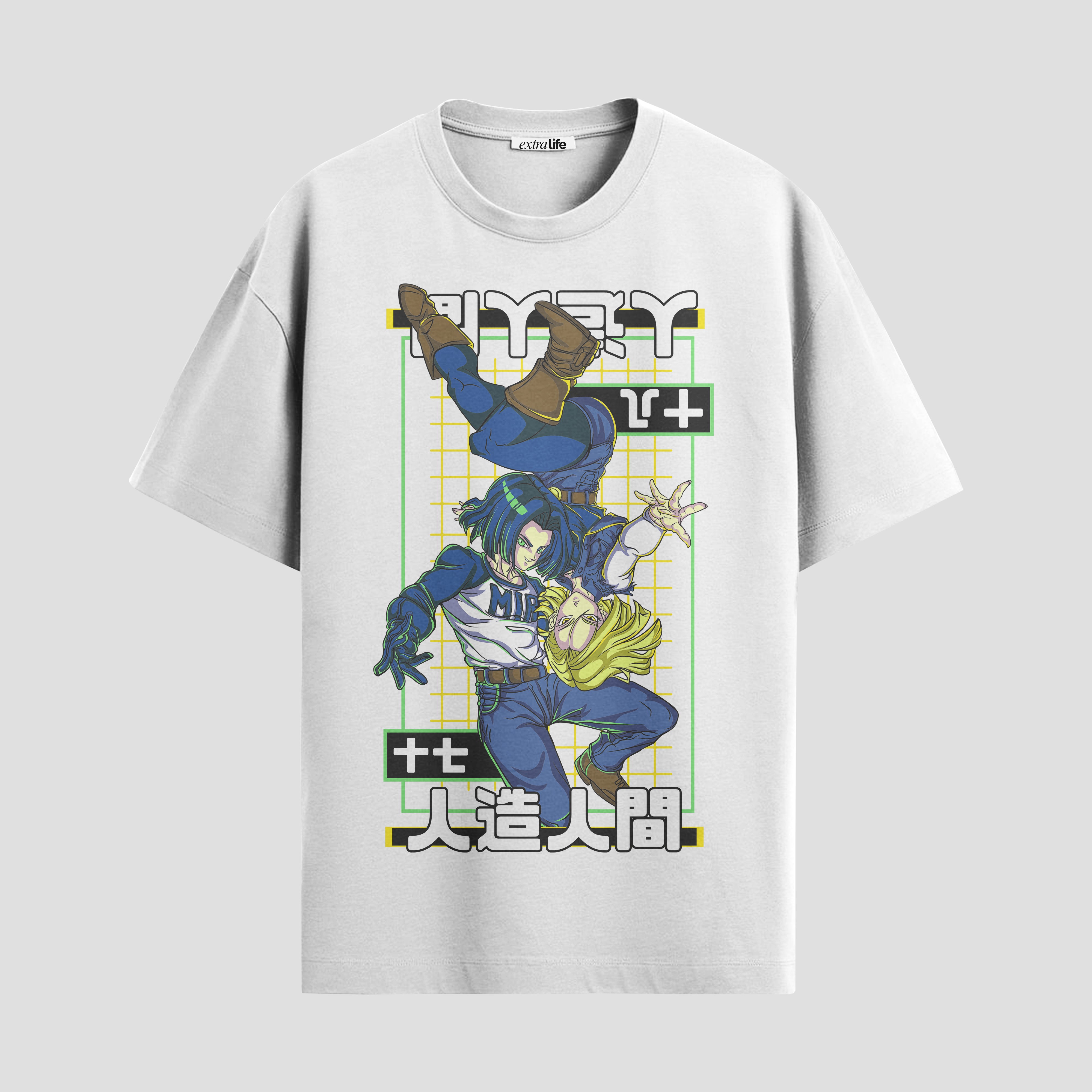 Playera urbana de anime y gaming ExtraLife MX, corte Standard Fit unisex ligero y transpirable en color Deep Black y Pure White, ropa de uso diario para gym y casual.