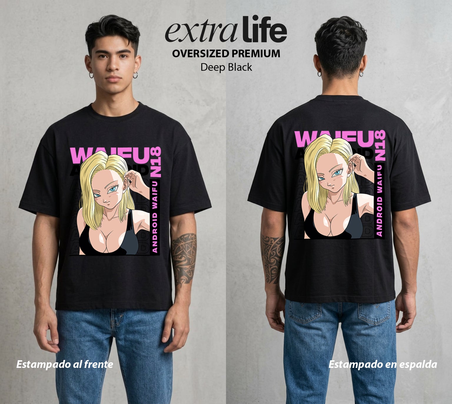 El Poder de las Esferas | El Android del Corazon del Corazon #00668 - Playera Oversized Premium | Deep Black - Foto en modelo