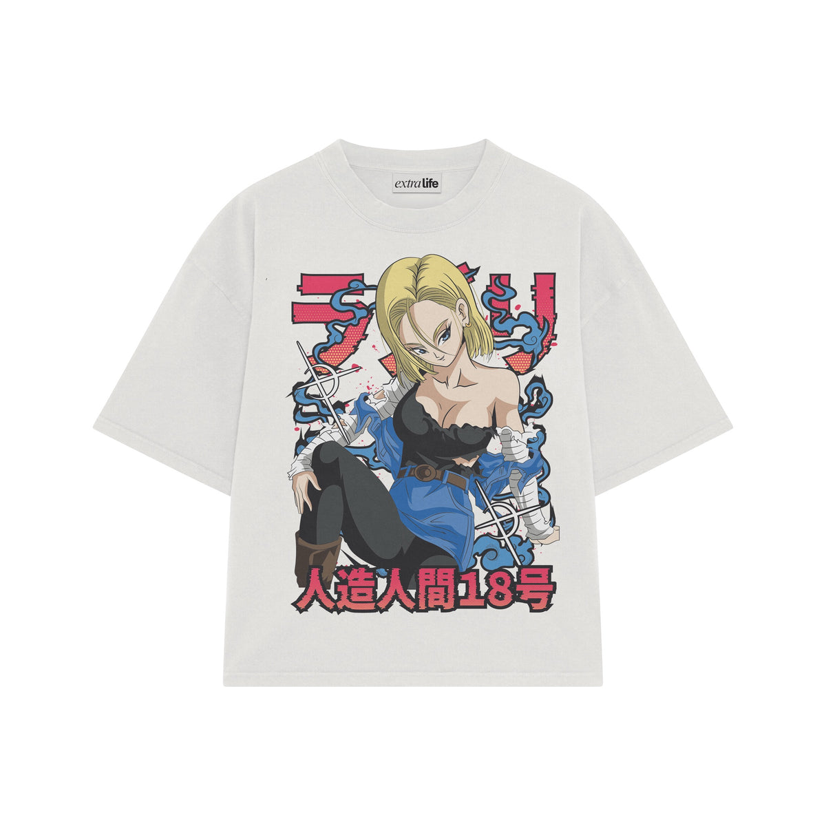 Playera streetwear premium de anime y gaming ExtraLife MX, corte oversized drop shoulder ligero y fresco en color Deep Black y Off-White, moda urbana mexicana de culto.
