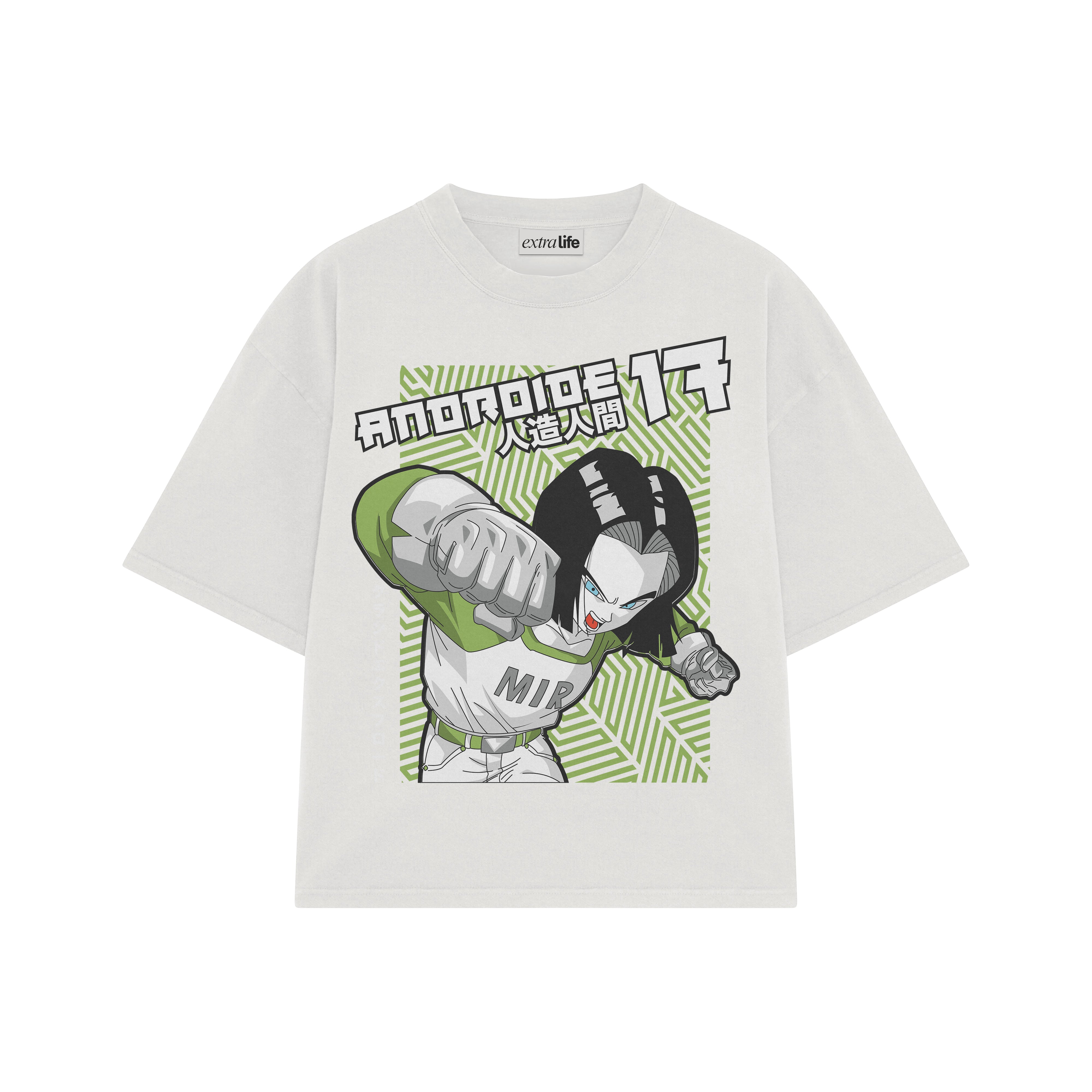 Playera streetwear premium de anime y gaming ExtraLife MX, corte boxy oversized drop shoulder heavyweight en color Deep Black y Off-White, moda urbana mexicana de culto.