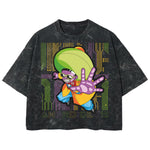 Playera streetwear premium de anime y gaming ExtraLife MX, corte boxy deluxe mineral wash heavyweight en color Acid Wash, moda urbana mexicana de culto.