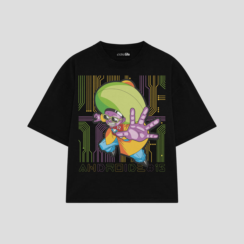 Playera streetwear premium de anime y gaming ExtraLife MX, corte boxy oversized drop shoulder heavyweight en color Deep Black y Off-White, moda urbana mexicana de culto.