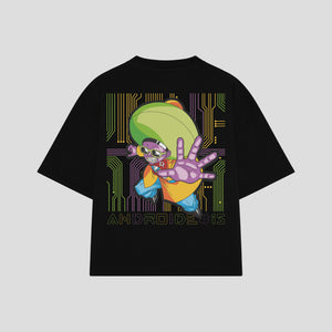 Playera streetwear premium de anime y gaming ExtraLife MX, corte boxy oversized drop shoulder heavyweight en color Deep Black y Off-White, moda urbana mexicana de culto.