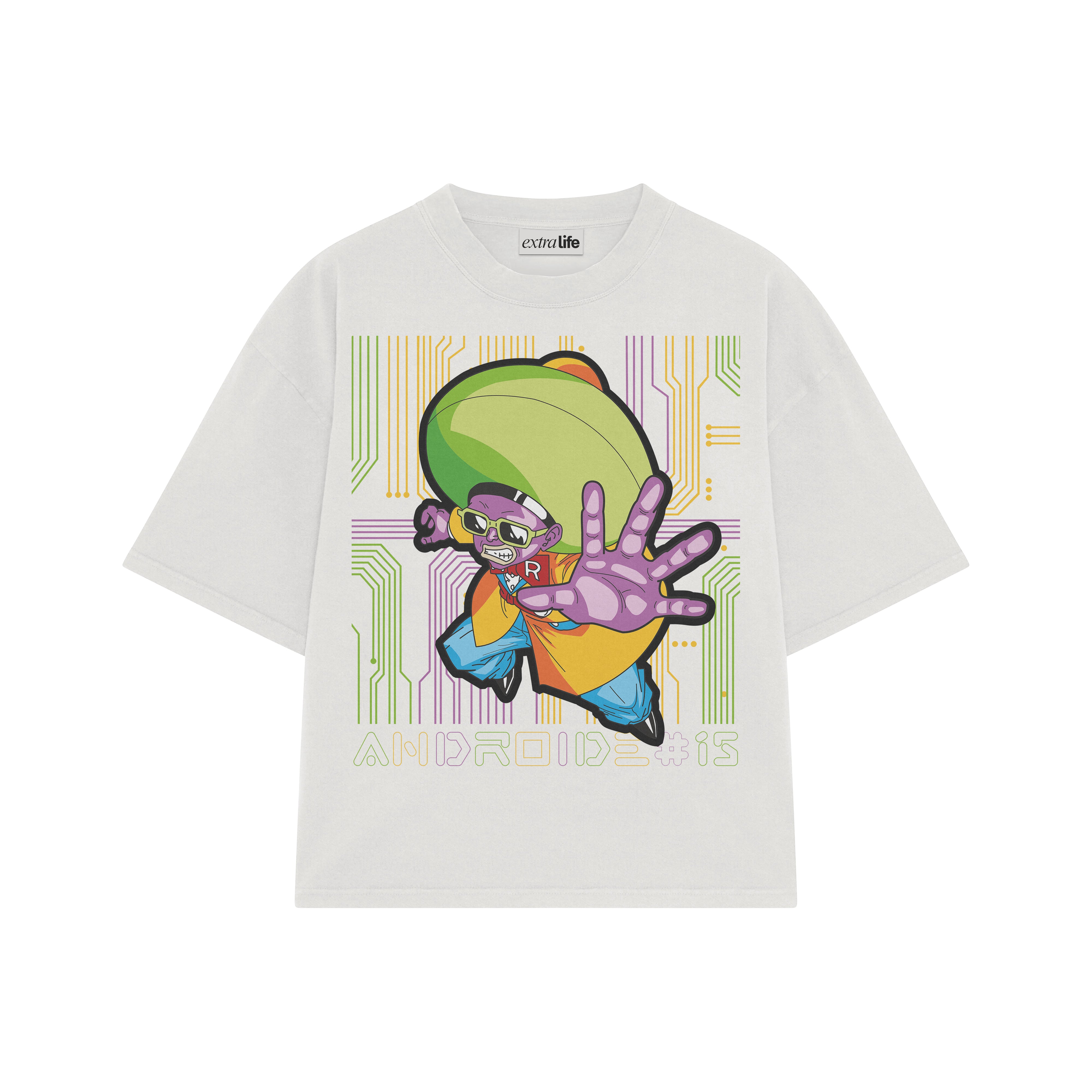 Playera streetwear premium de anime y gaming ExtraLife MX, corte boxy oversized drop shoulder heavyweight en color Deep Black y Off-White, moda urbana mexicana de culto.