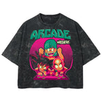 Playera streetwear premium de anime y gaming ExtraLife MX, corte boxy deluxe mineral wash heavyweight en color Acid Wash, moda urbana mexicana de culto.
