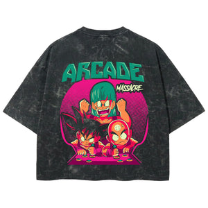Playera streetwear premium de anime y gaming ExtraLife MX, corte boxy deluxe mineral wash heavyweight en color Acid Wash, moda urbana mexicana de culto.