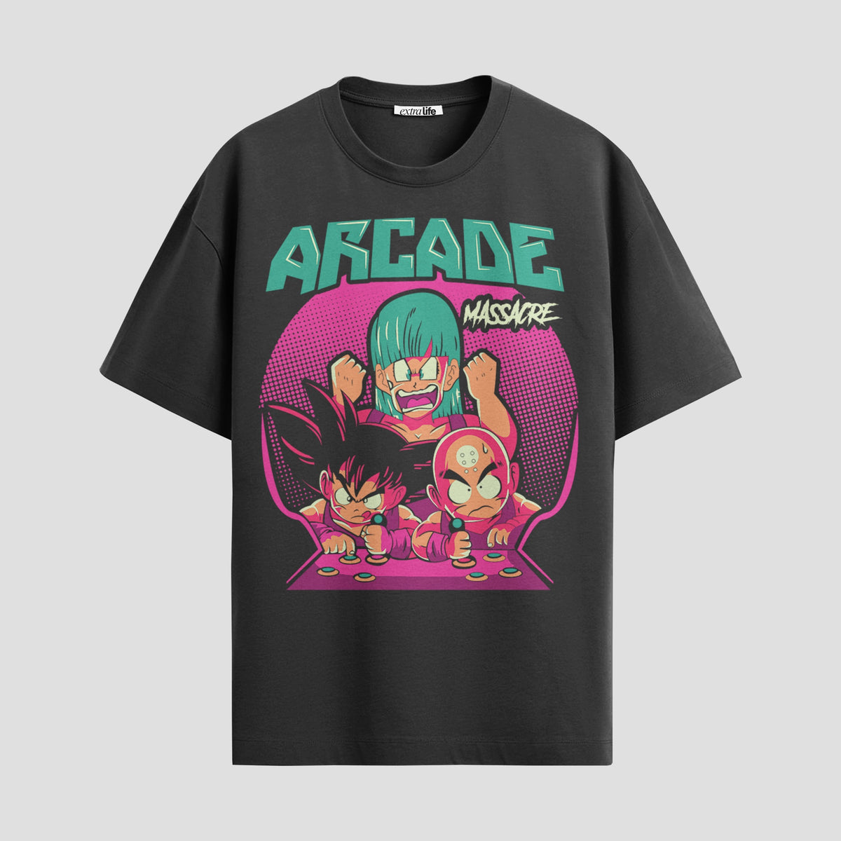 Playera urbana de anime y gaming ExtraLife MX, corte Classic Premium unisex ligero y transpirable en color Deep Black y Pure White, ropa de uso diario para gym y casual.