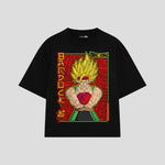 Playera streetwear premium de anime y gaming ExtraLife MX, corte boxy oversized drop shoulder heavyweight en color Deep Black y Off-White, moda urbana mexicana de culto.