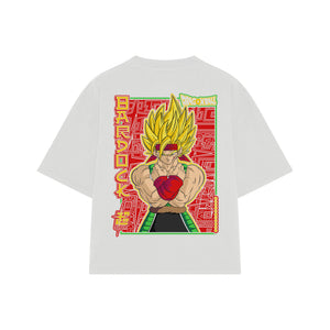 Playera streetwear premium de anime y gaming ExtraLife MX, corte boxy oversized drop shoulder heavyweight en color Deep Black y Off-White, moda urbana mexicana de culto.