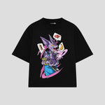 Playera streetwear premium de anime y gaming ExtraLife MX, corte boxy oversized drop shoulder heavyweight en color Deep Black y Off-White, moda urbana mexicana de culto.