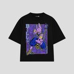 Playera streetwear premium de anime y gaming ExtraLife MX, corte boxy oversized drop shoulder heavyweight en color Deep Black y Off-White, moda urbana mexicana de culto.
