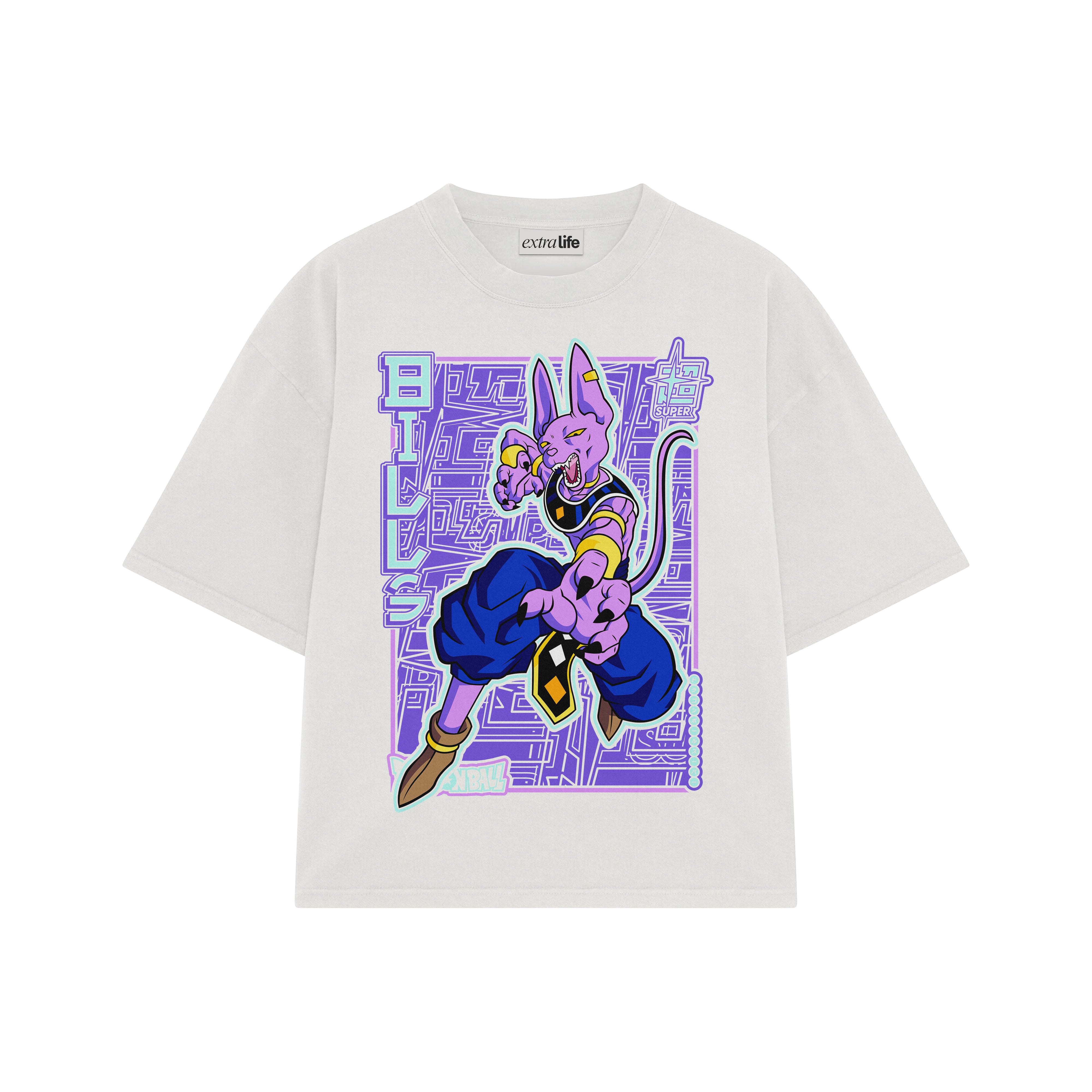 Playera streetwear premium de anime y gaming ExtraLife MX, corte boxy oversized drop shoulder heavyweight en color Deep Black y Off-White, moda urbana mexicana de culto.