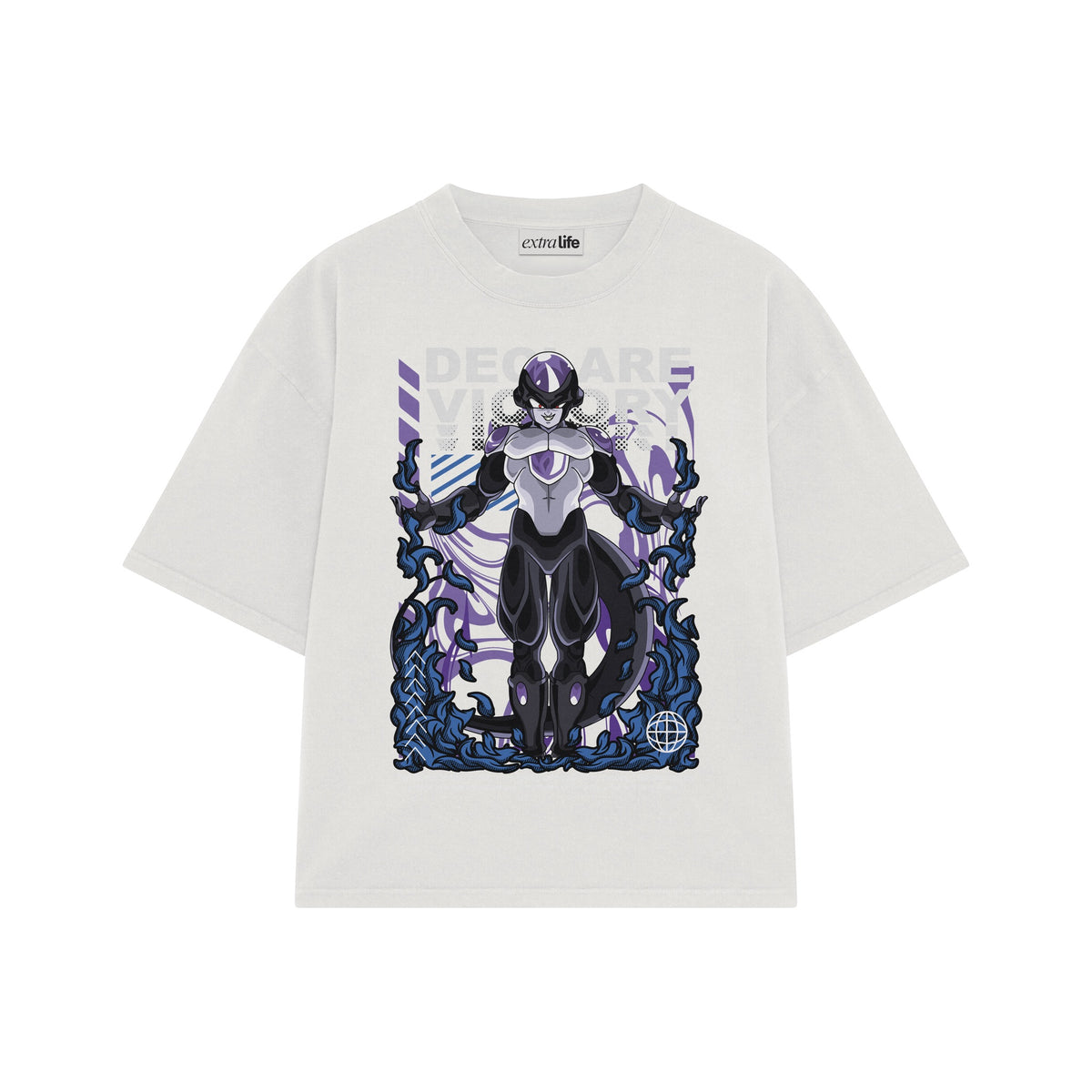 Playera streetwear premium de anime y gaming ExtraLife MX, corte oversized drop shoulder ligero y fresco en color Deep Black y Off-White, moda urbana mexicana de culto.