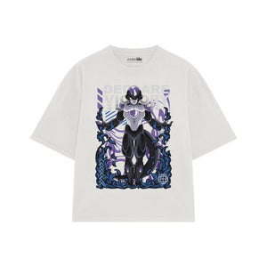Playera streetwear premium de anime y gaming ExtraLife MX, corte boxy oversized drop shoulder heavyweight en color Deep Black y Off-White, moda urbana mexicana de culto.