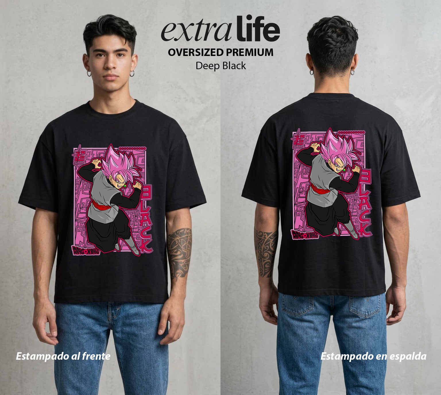 El Poder de las Esferas | Guerrero de las Estrellas #00680 - Playera Oversized Premium | Deep Black - Foto en modelo