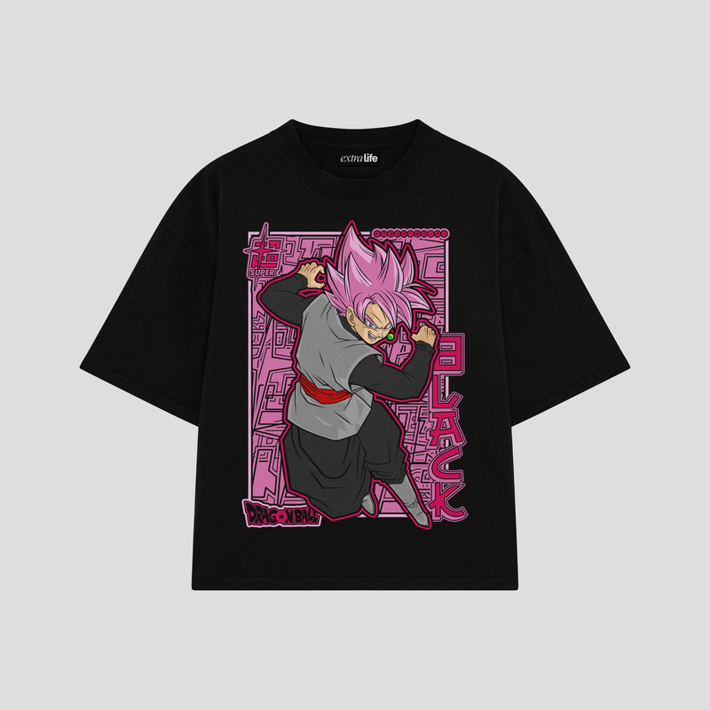 Playera streetwear premium de anime y gaming ExtraLife MX, corte boxy oversized drop shoulder heavyweight en color Deep Black y Off-White, moda urbana mexicana de culto.