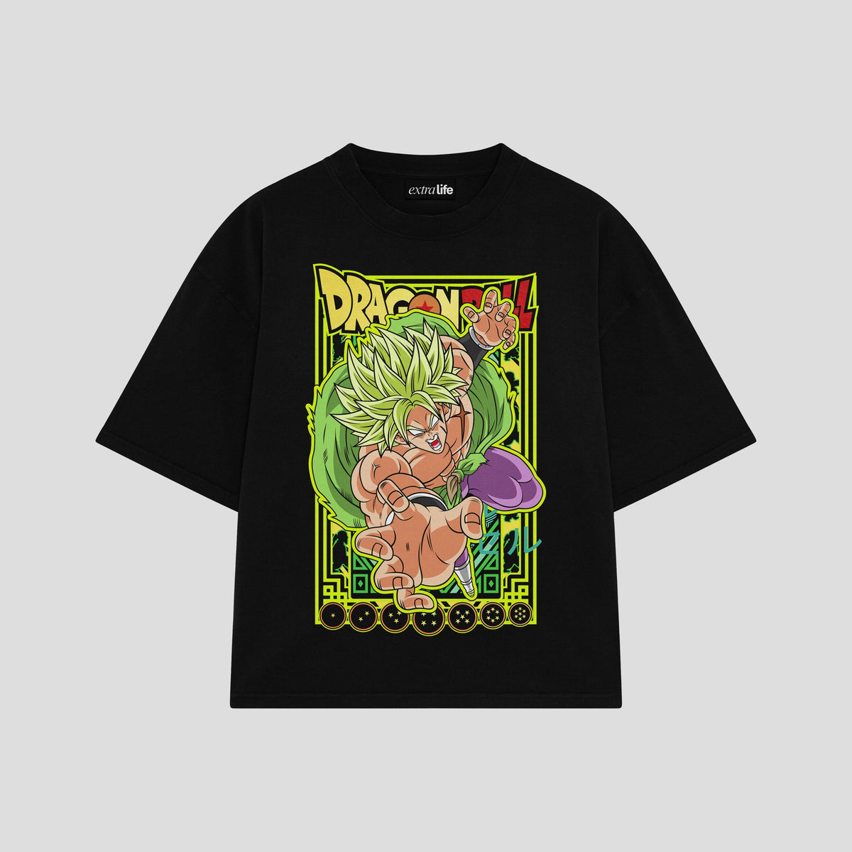 Playera streetwear premium de anime y gaming ExtraLife MX, corte oversized drop shoulder ligero y fresco en color Deep Black y Off-White, moda urbana mexicana de culto.