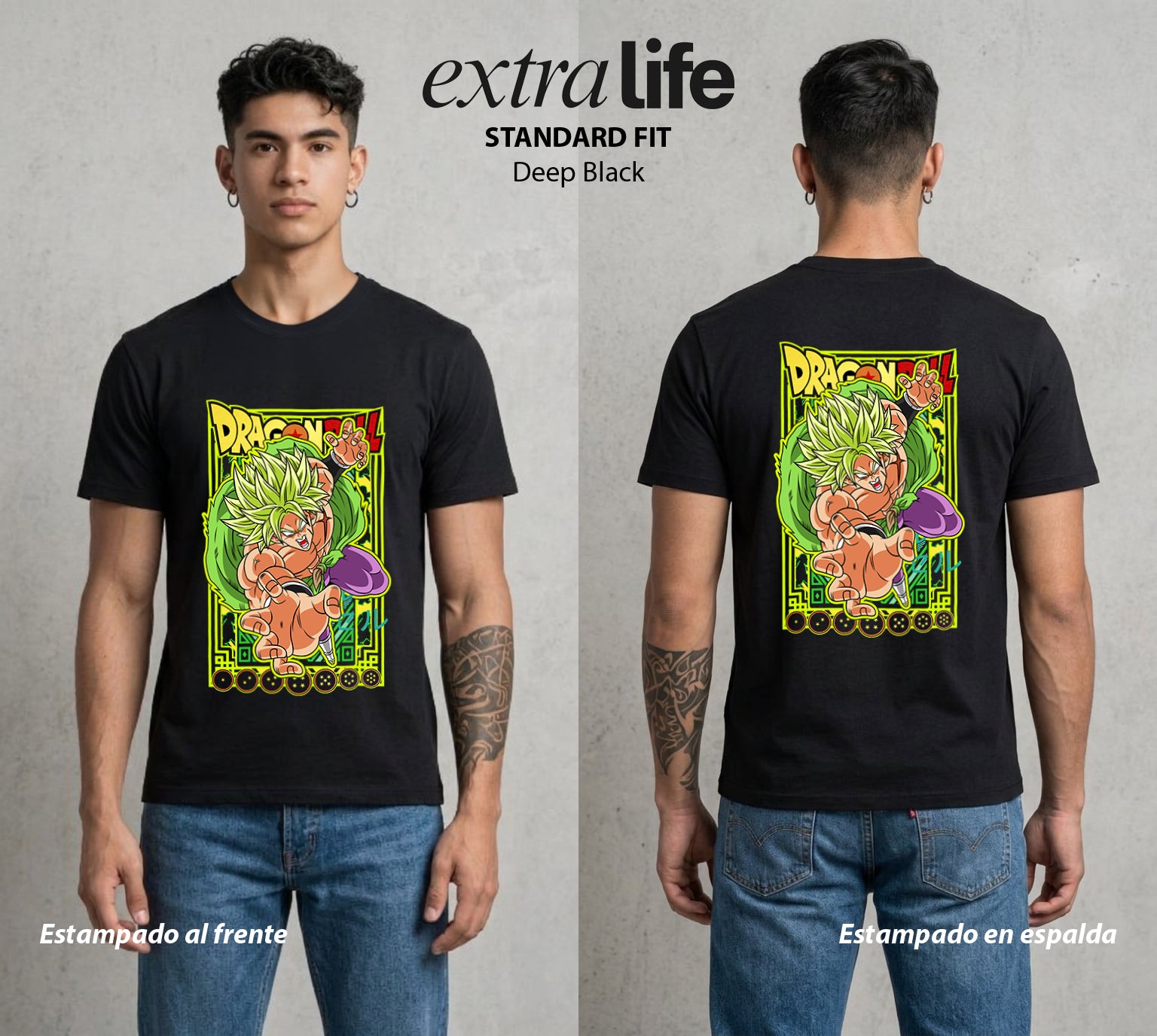 El Poder de las Esferas | El Saiyajin Legendario #00683 - Playera Standard Fit | Deep Black - Foto en modelo