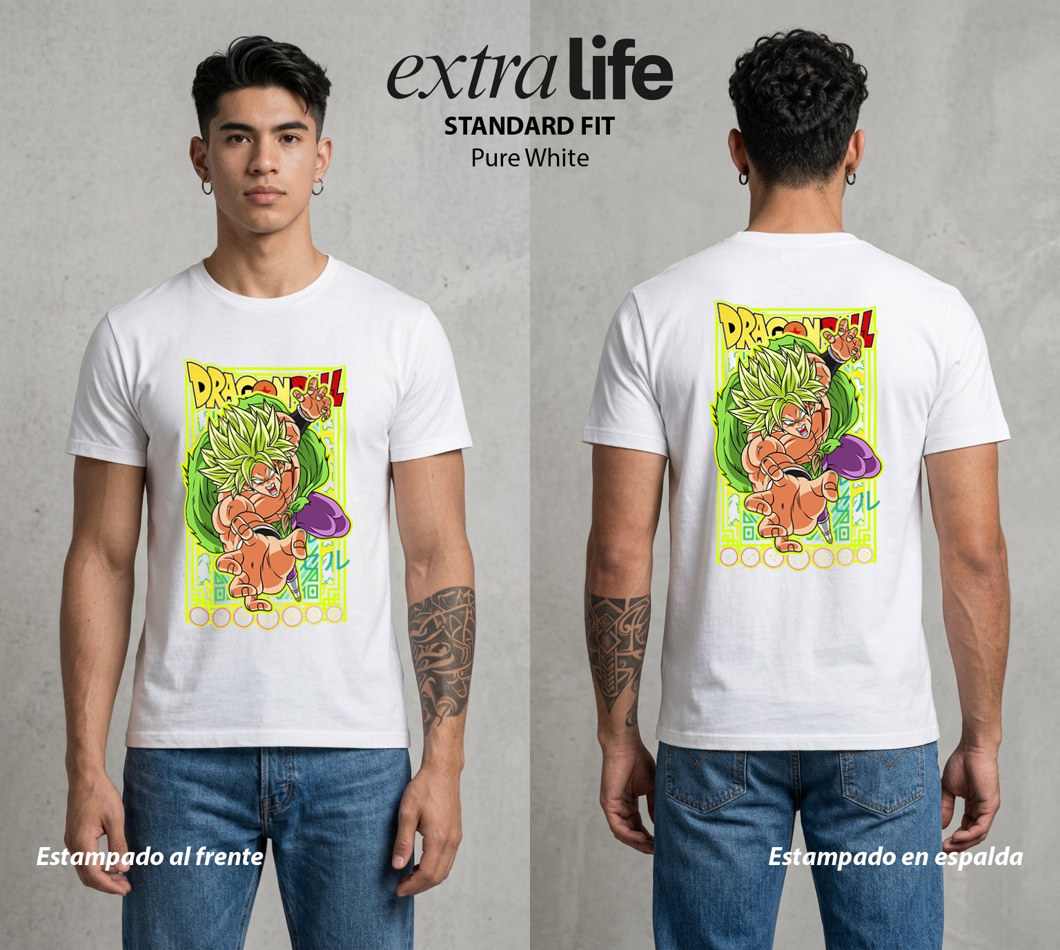 El Poder de las Esferas | El Saiyajin Legendario #00683 - Playera Standard Fit | Pure White - Foto en modelo