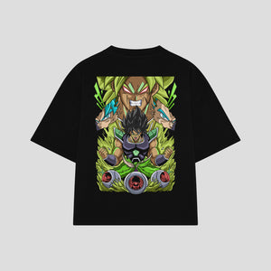 Playera streetwear premium de anime y gaming ExtraLife MX, corte boxy oversized drop shoulder heavyweight en color Deep Black y Off-White, moda urbana mexicana de culto.