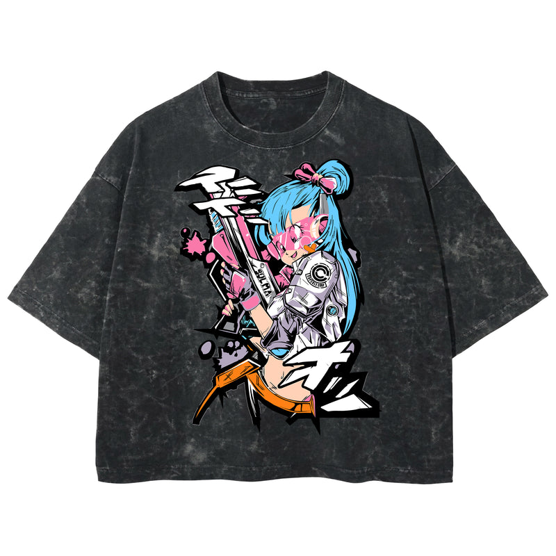 Playera streetwear premium de anime y gaming ExtraLife MX, corte boxy deluxe mineral wash heavyweight en color Acid Wash, moda urbana mexicana de culto.