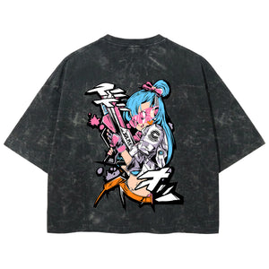Playera streetwear premium de anime y gaming ExtraLife MX, corte boxy deluxe mineral wash heavyweight en color Acid Wash, moda urbana mexicana de culto.