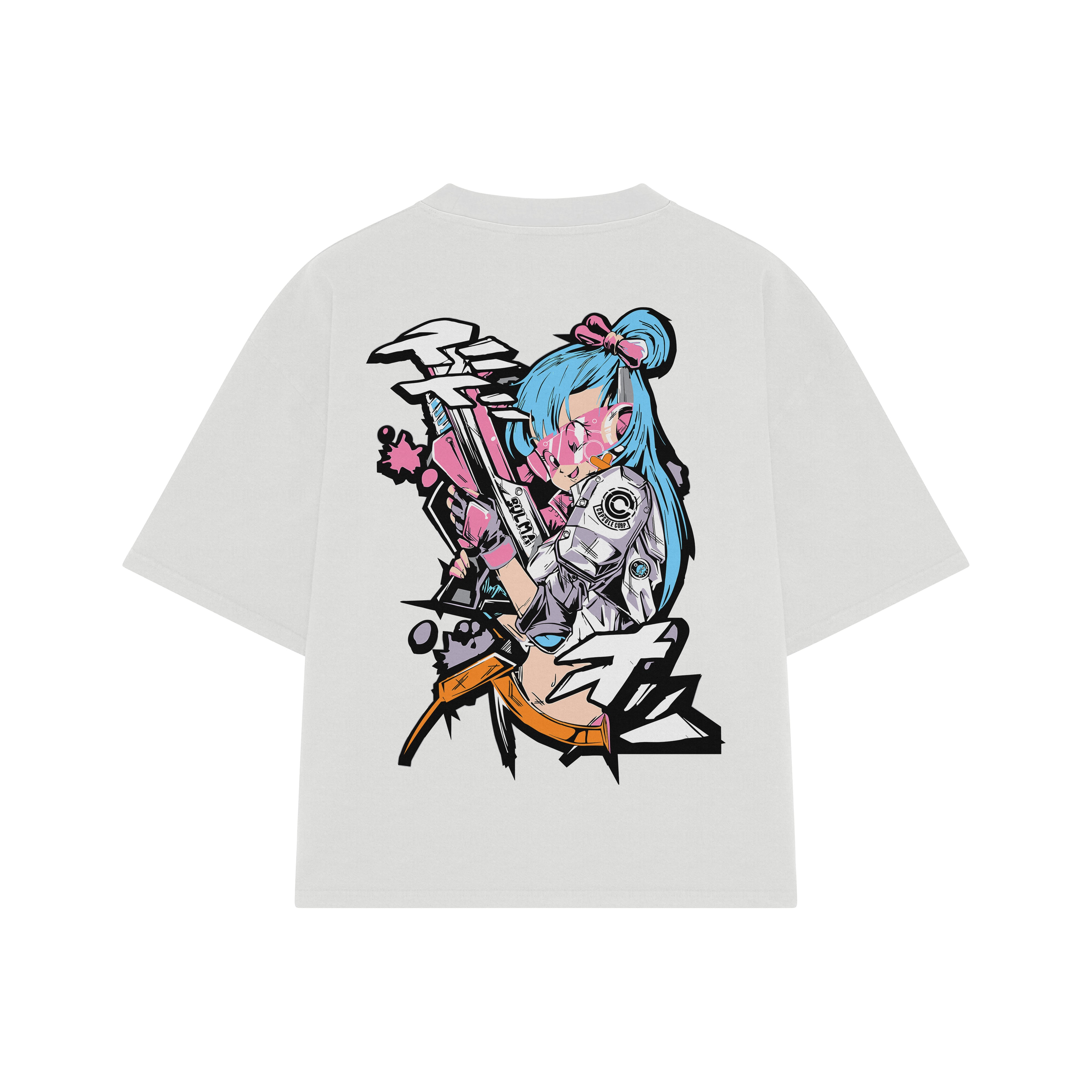 Playera streetwear premium de anime y gaming ExtraLife MX, corte boxy oversized drop shoulder heavyweight en color Deep Black y Off-White, moda urbana mexicana de culto.