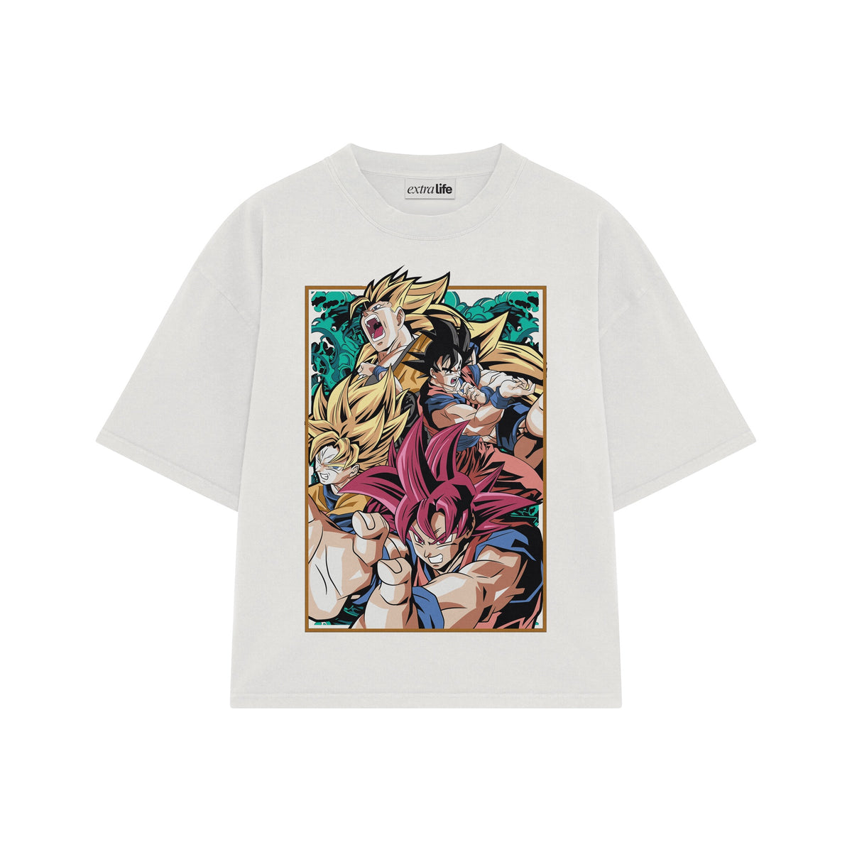 Playera streetwear premium de anime y gaming ExtraLife MX, corte oversized drop shoulder ligero y fresco en color Deep Black y Off-White, moda urbana mexicana de culto.