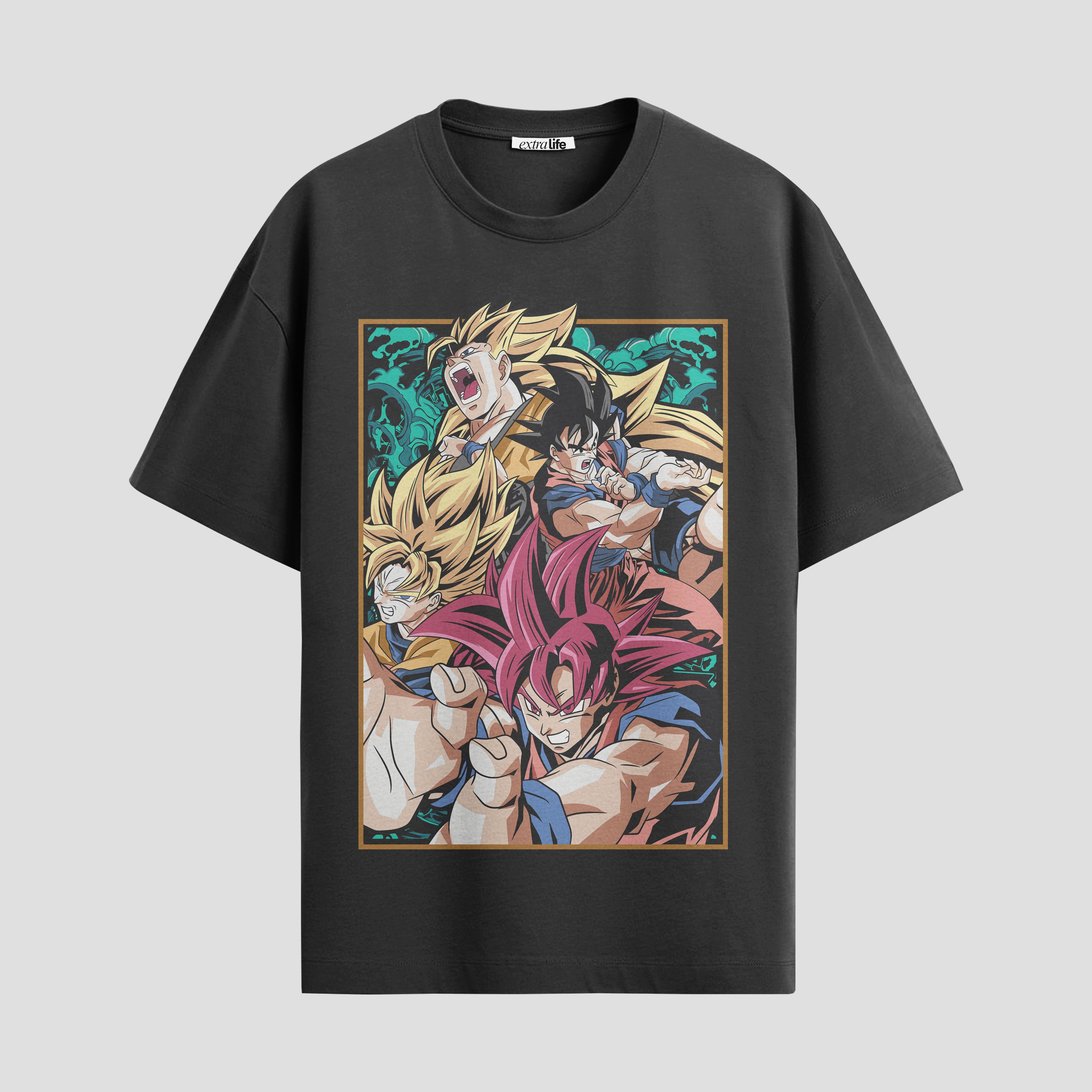 Playera urbana de anime y gaming ExtraLife MX, corte Standard Fit unisex ligero y transpirable en color Deep Black y Pure White, ropa de uso diario para gym y casual.
