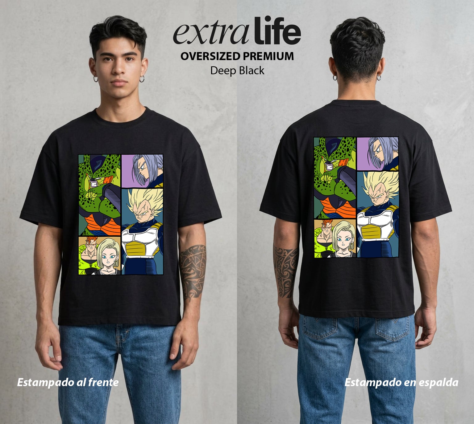 El Poder de las Esferas | Galeria del Poder Z #00698 - Playera Oversized Premium | Deep Black - Foto en modelo