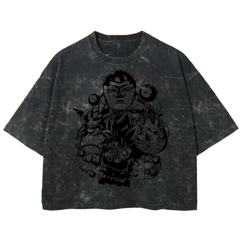 Playera streetwear premium de anime y gaming ExtraLife MX, corte boxy deluxe mineral wash heavyweight en color Acid Wash, moda urbana mexicana de culto.