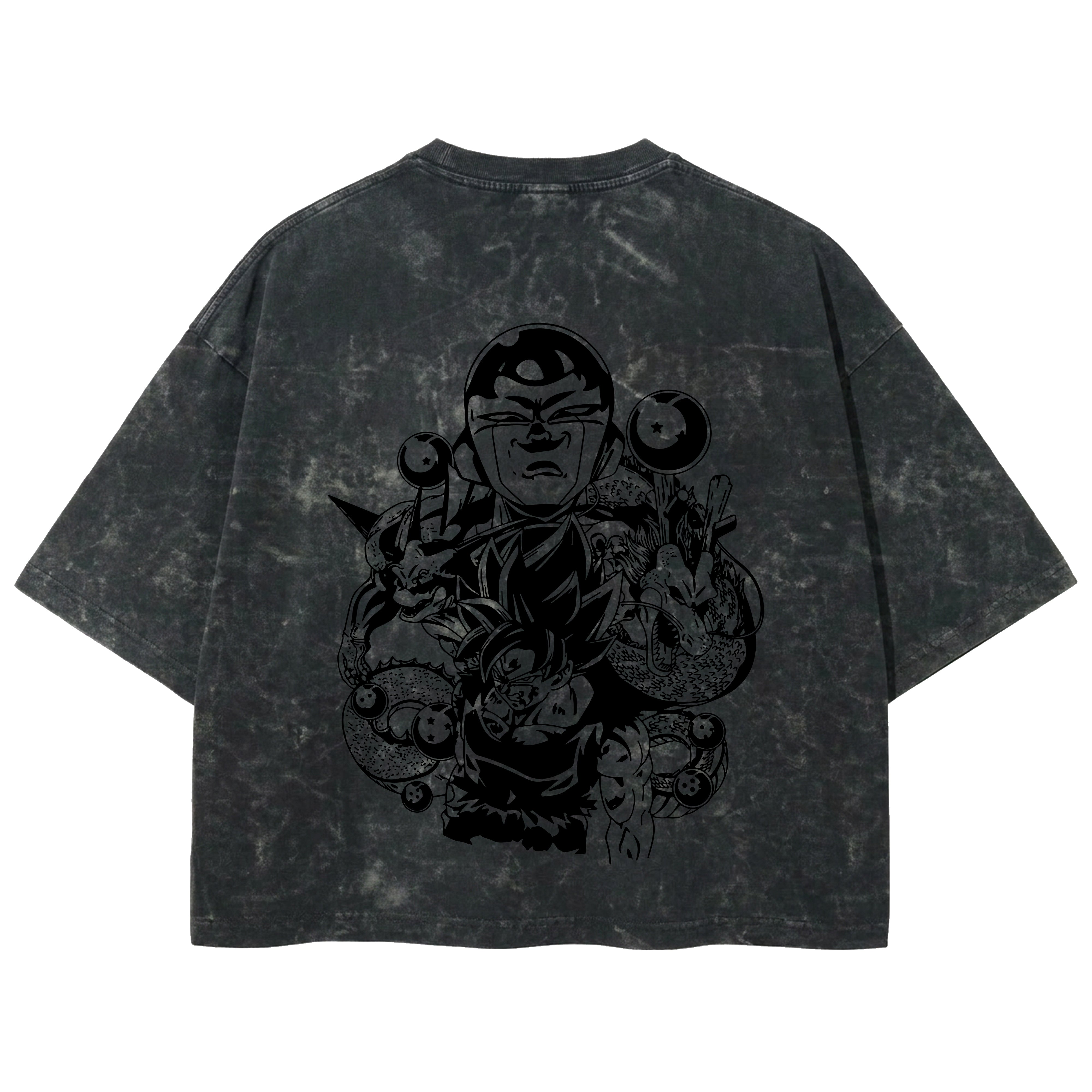 Playera streetwear premium de anime y gaming ExtraLife MX, corte boxy deluxe mineral wash heavyweight en color Acid Wash, moda urbana mexicana de culto.
