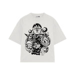 Playera streetwear premium de anime y gaming ExtraLife MX, corte boxy oversized drop shoulder heavyweight en color Deep Black y Off-White, moda urbana mexicana de culto.