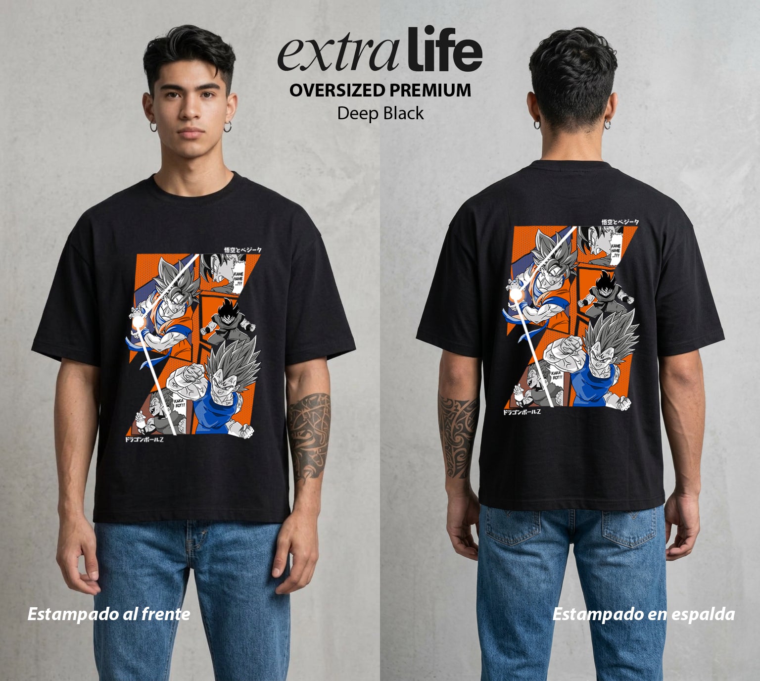 El Poder de las Esferas | Galeria del Poder Z #00700 - Playera Oversized Premium | Deep Black - Foto en modelo