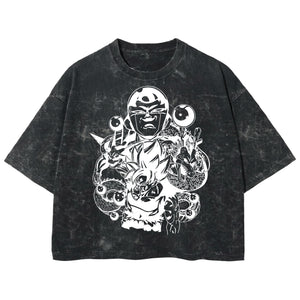 Playera streetwear premium de anime y gaming ExtraLife MX, corte boxy deluxe mineral wash heavyweight en color Acid Wash, moda urbana mexicana de culto.