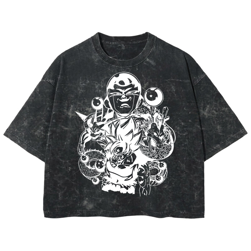 Playera streetwear premium de anime y gaming ExtraLife MX, corte boxy deluxe mineral wash heavyweight en color Acid Wash, moda urbana mexicana de culto.