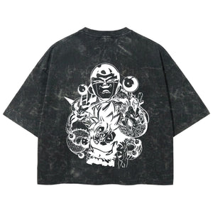 Playera streetwear premium de anime y gaming ExtraLife MX, corte boxy deluxe mineral wash heavyweight en color Acid Wash, moda urbana mexicana de culto.