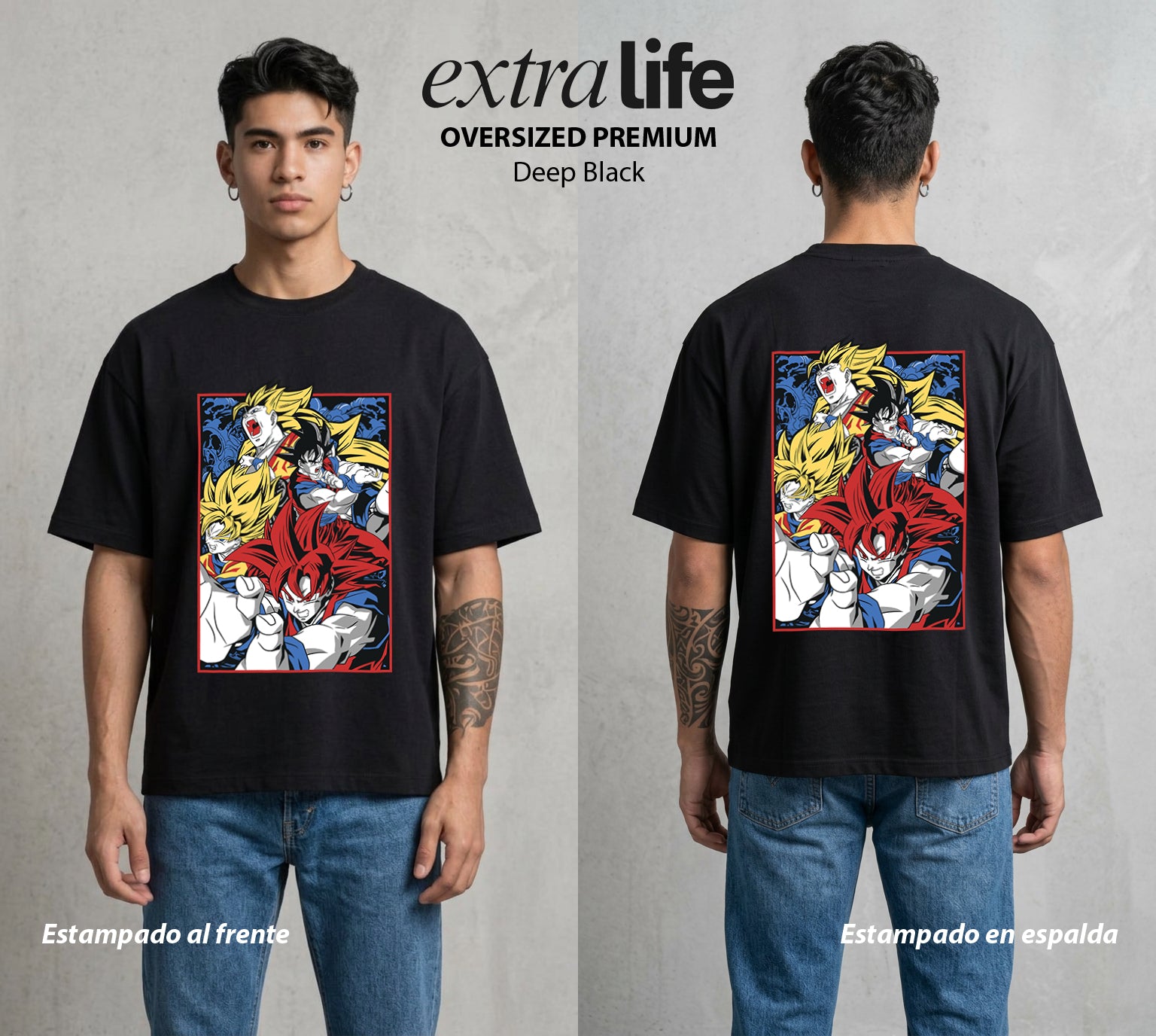 El Poder de las Esferas | Los Heroes del Universo #00703 - Playera Oversized Premium | Deep Black - Foto en modelo