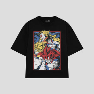Playera streetwear premium de anime y gaming ExtraLife MX, corte boxy oversized drop shoulder heavyweight en color Deep Black y Off-White, moda urbana mexicana de culto.