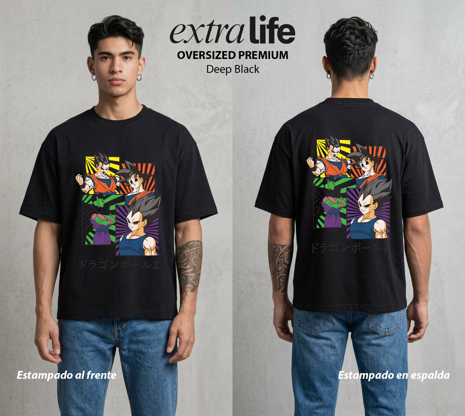 El Poder de las Esferas | Galeria del Poder Z #00704 - Playera Oversized Premium | Deep Black - Foto en modelo