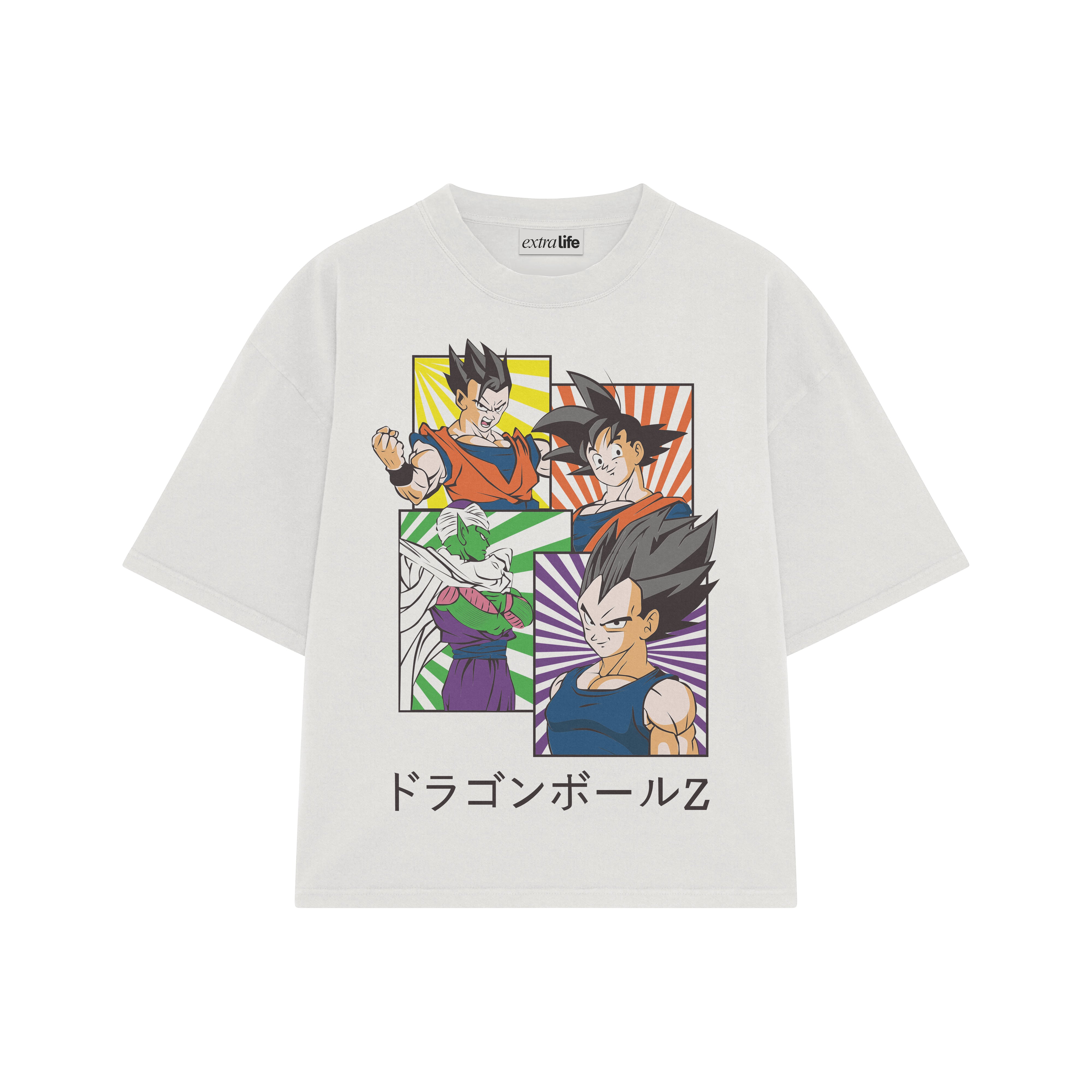 Playera streetwear premium de anime y gaming ExtraLife MX, corte boxy oversized drop shoulder heavyweight en color Deep Black y Off-White, moda urbana mexicana de culto.
