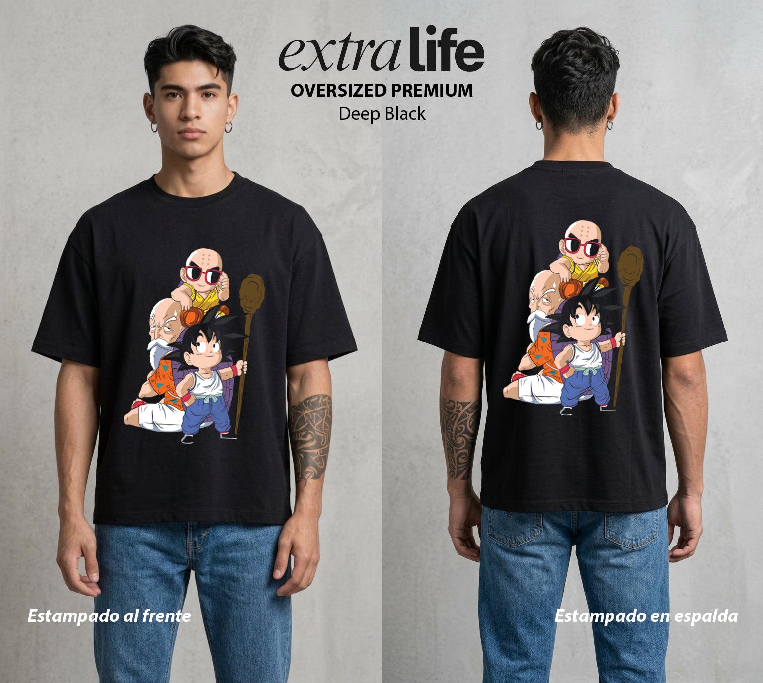 El Poder de las Esferas | Galeria del Poder Z #00706 - Playera Oversized Premium | Deep Black - Foto en modelo