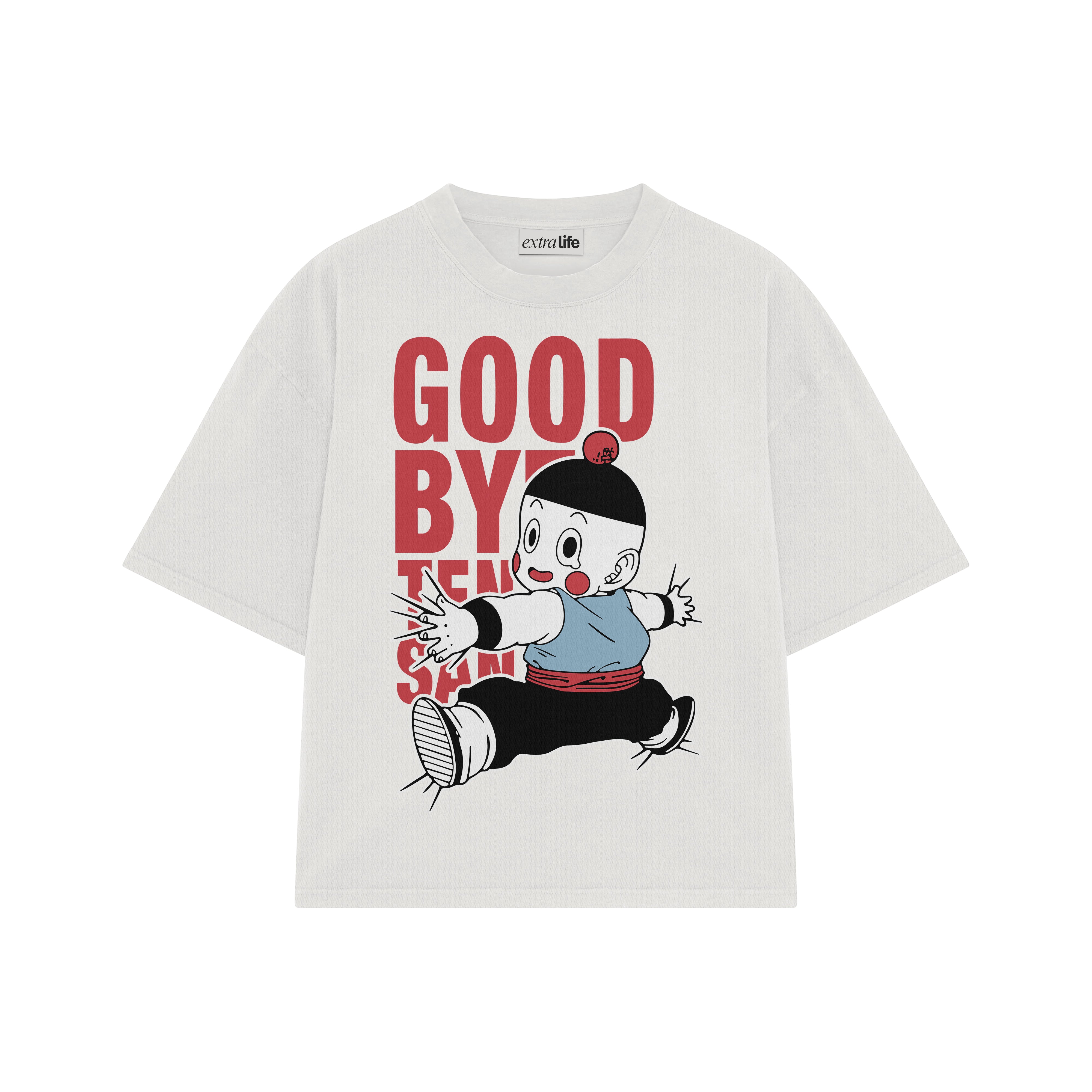 Playera streetwear premium de anime y gaming ExtraLife MX, corte boxy oversized drop shoulder heavyweight en color Deep Black y Off-White, moda urbana mexicana de culto.