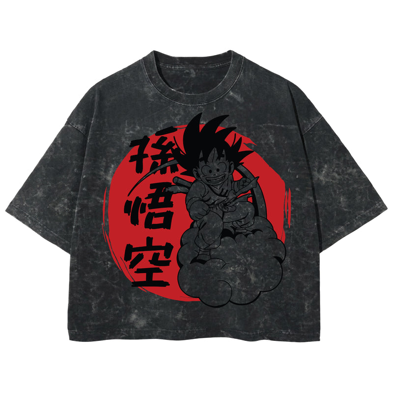 Playera streetwear premium de anime y gaming ExtraLife MX, corte boxy deluxe mineral wash heavyweight en color Acid Wash, moda urbana mexicana de culto.