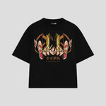 Playera streetwear premium de anime y gaming ExtraLife MX, corte boxy oversized drop shoulder heavyweight en color Deep Black y Off-White, moda urbana mexicana de culto.
