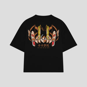 Playera streetwear premium de anime y gaming ExtraLife MX, corte boxy oversized drop shoulder heavyweight en color Deep Black y Off-White, moda urbana mexicana de culto.